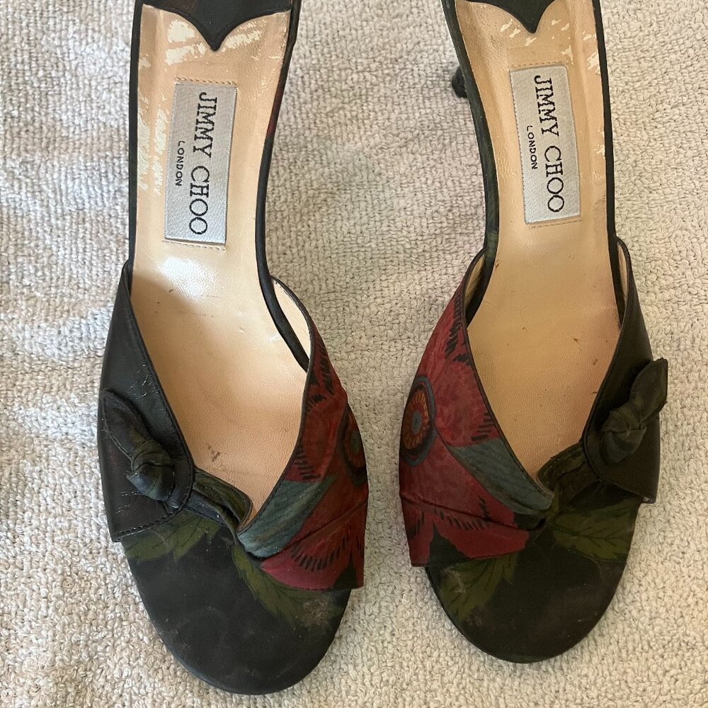 Jimmy Choo Dark Floral Open Toe Heels - Picture 2 of 8